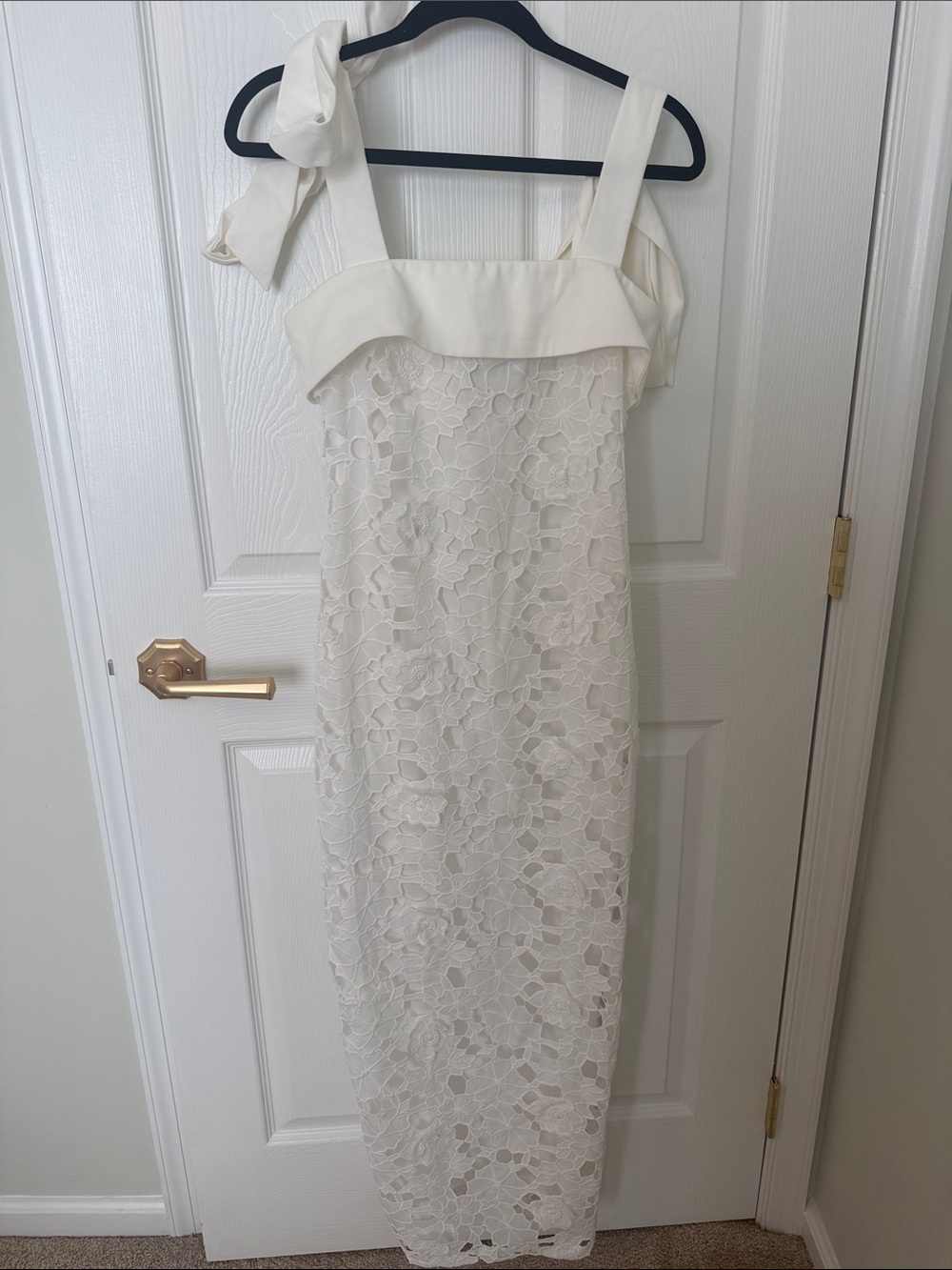 Petal & Pup Cream Lace Maxi Dress with Bow Shoulder